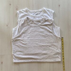 White and Heather Cream Sleeveless Tops